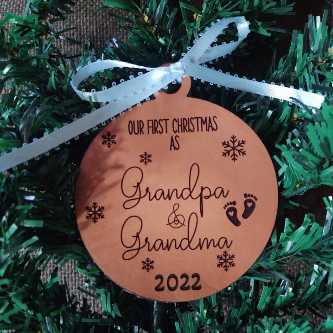 Our First Christmas as Grandpa & Grandma (leather)