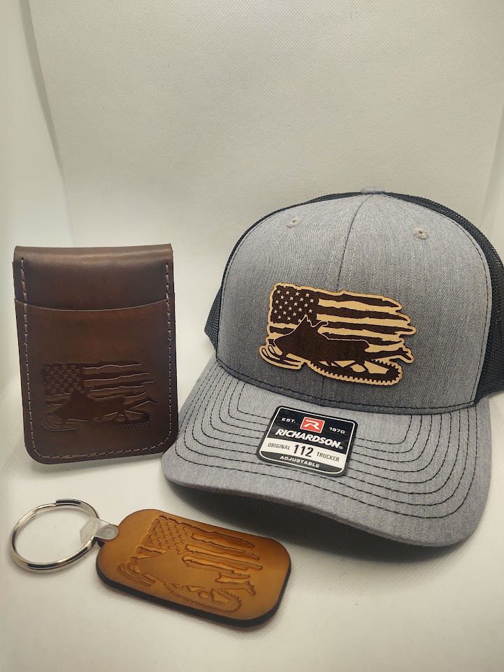 Snowmobile Leather Package - Wallet, Hat and Keyring